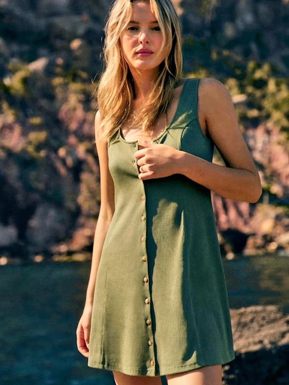 Sezane Leo Green Button-Front Mini Dress Size XS in Laurel Print